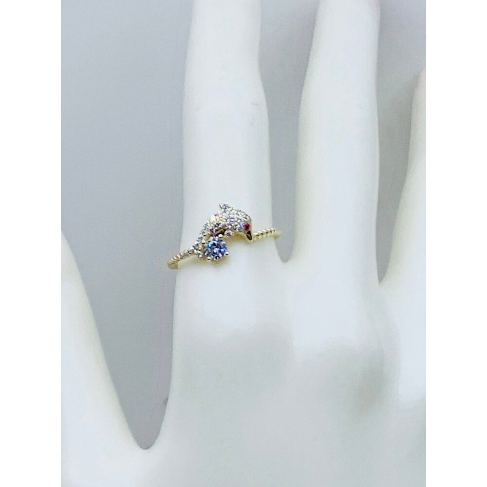 14k Solid Gold Women’s Ring Size 8 Dolphin - image 2